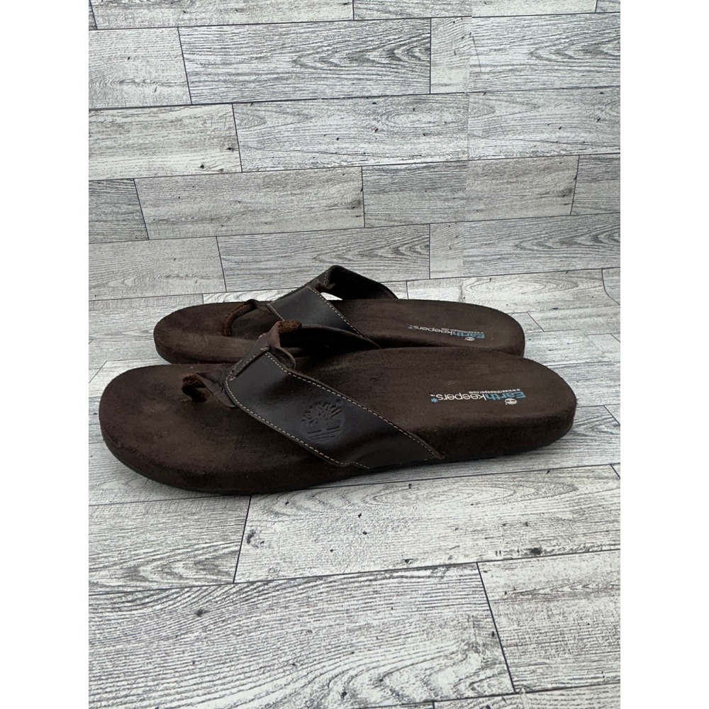 Timberland Earthkeepers Mens 11M Dark Brown Leather Flip Flop Sandals 20596 - Picture 5 of 14